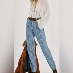 Stylish Blue Striped Boot Cut Jeans